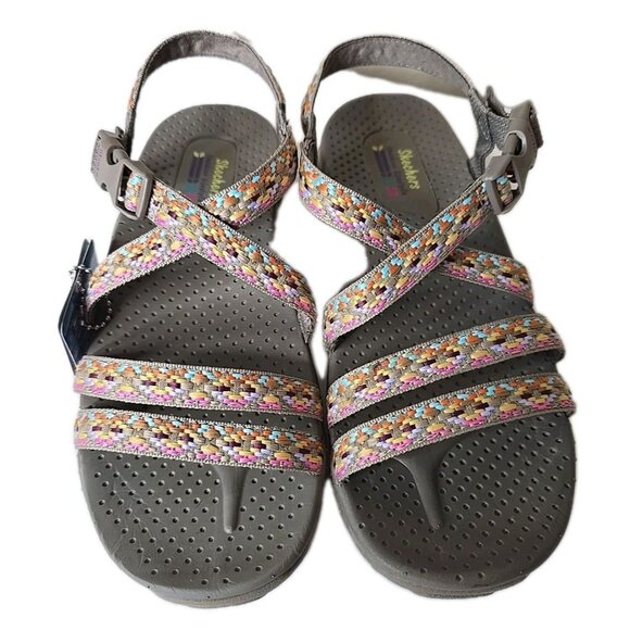 Skechers NWOB Women's Reggae Dream Weaver Taupe Multi Sandals Size 8 NEW - Picture 1 of 8